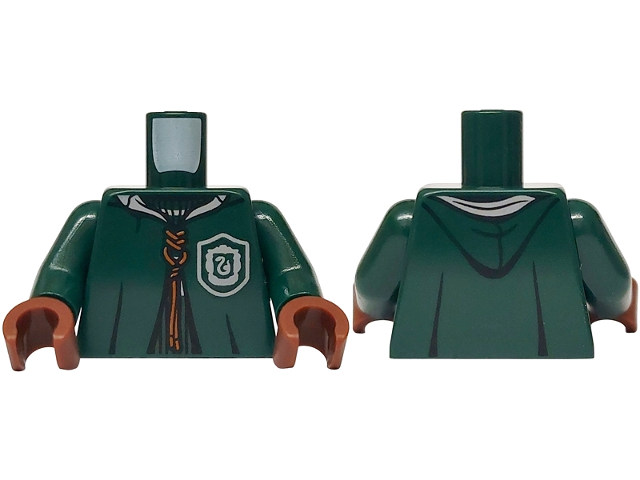 Torso Hooded Robe over Sweater, White Collar, Dark Orange Laces, Slytherin Logo Pattern / Dark Green Arms / Reddish Brown Hands: {земно зелен}