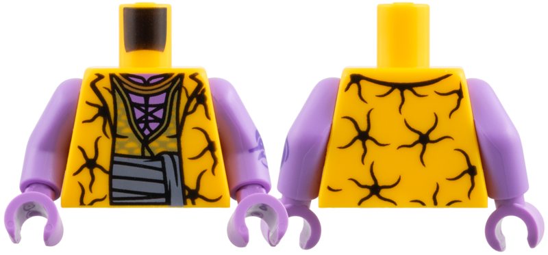 Torso Vest with Black Synapses, Medium Lavender Neck, Gold Necklace, Olive Green Shirt, Dark Bluish Gray Sash Pattern / Medium Lavender Arm Left with Dark Purple Arlong Tattoo, Medium Lavender Arm Right / Medium Lavender Hands: {огнено жълто-оранжев}