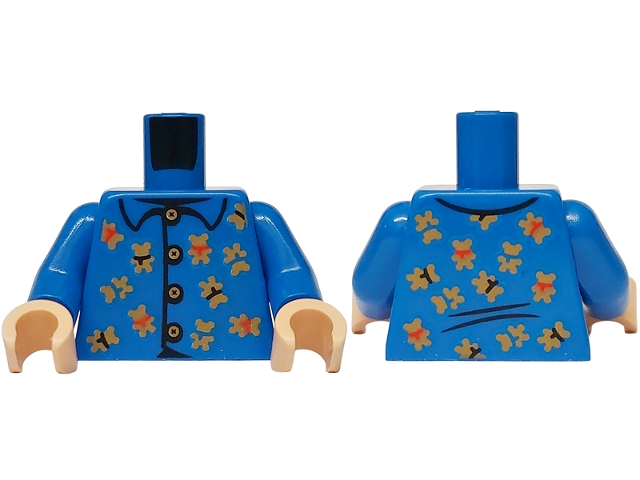 Torso Pajamas with Collar, Gold Buttons and Teddy Bears Pattern / Blue Arms / Light Nougat Hands: {ярко син}