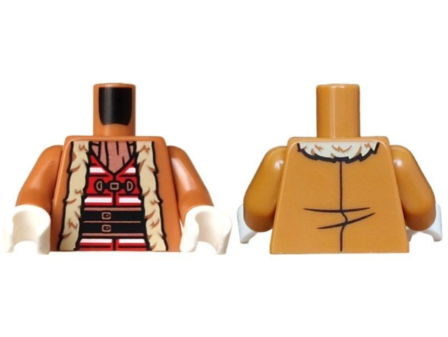 Torso Coat with Tan Fur Lining over Red and White Vest, Black and Copper Belt, Buckles and Scarf Pattern / Medium Nougat Arms / White Hands: {умерен нуга}