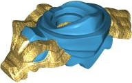 Minifigure Armor Shoulder Pads and Scarf with Molded Pearl Gold Dragon Head, Tail and Scabbard for 2 Katanas Pattern: {тъмно небесносин}