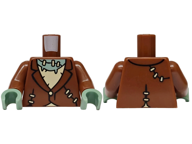 Torso Torn Jacket, Tan Tattered Shirt, Stitches on Front and Back, Sand Green Neck Pattern (Frankenstein Monster) / Reddish Brown Arms / Sand Green Hands: {червеникаво-кафяв}