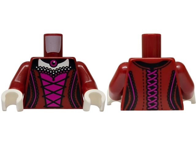 Torso Female Dress Bodice, Black Trim and Laces, Magenta Panel, White Neck Pattern / Dark Red Arms / White Hands: {нов тъмно червен}