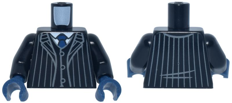 Torso Suit Jacket Open with Dark Bluish Gray Pinstripes over Vest with Buttons and White Shirt, Dark Blue Tie Pattern / Black Arms / Dark Blue Hands: {черен}