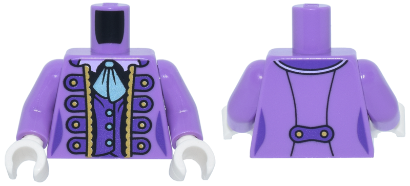 Torso Female Dress Dark Purple and Gold Trim and Buttons and Metallic Light Blue Tie Pattern / Medium Lavender Arms / White Hands: {умерено лавандулов}