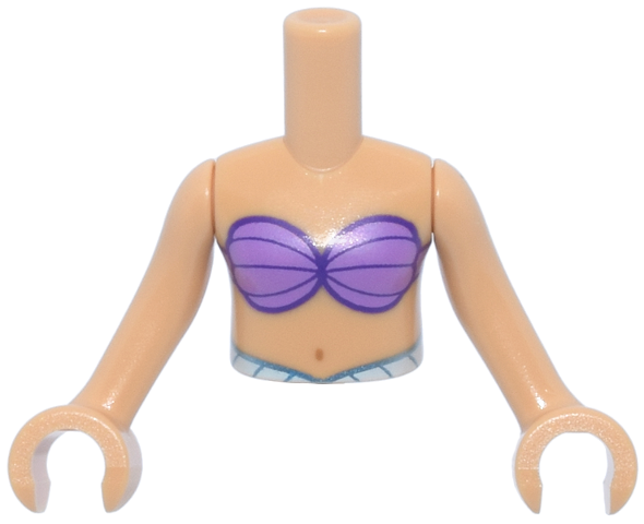 Torso Mini Doll Girl Medium Lavender Bikini Shell Bra Top, Metallic Light Blue and White Belt Pattern, Medium Tan Arms with Hands: {умерен тан}