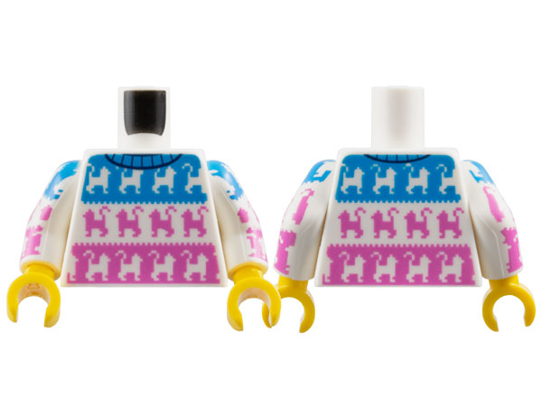 Torso Sweater with Black Collar and Cats on Dark Azure and Dark Pink Panels Pattern / White Arms with Cats on Dark Azure and Dark Pink Panels Pattern / Yellow Hands: {бял}