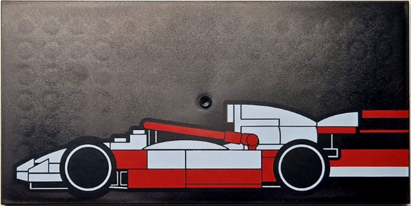 Tile 8 x 16 with Bottom Tubes, Textured Surface with Red and White LEGO Formula 1 Race Car Profile Pattern Model Left Side: {черен}