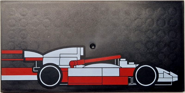 Tile 8 x 16 with Bottom Tubes, Textured Surface with Red and White LEGO Formula 1 Race Car Profile Pattern Model Right Side: {черен}