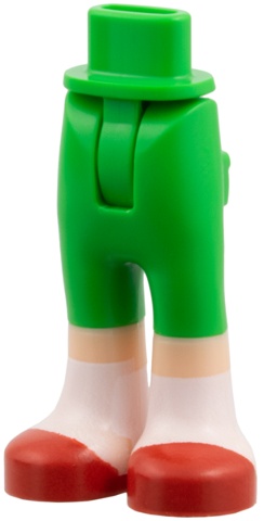 Mini Doll Hips and Trousers with Back Pockets with Molded Light Nougat Lower Legs / Boots and Printed Red Slippers with White Socks Pattern - Thin Hinge: {ярко зелен}