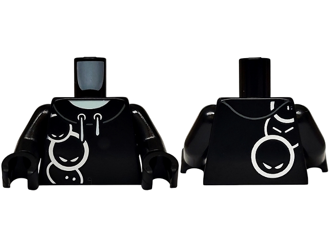 Torso Hoodie with White Drawstrings and Round Faces with Eyes, Light Aqua Neck Pattern / Black Arms / Black Hands: {черен}
