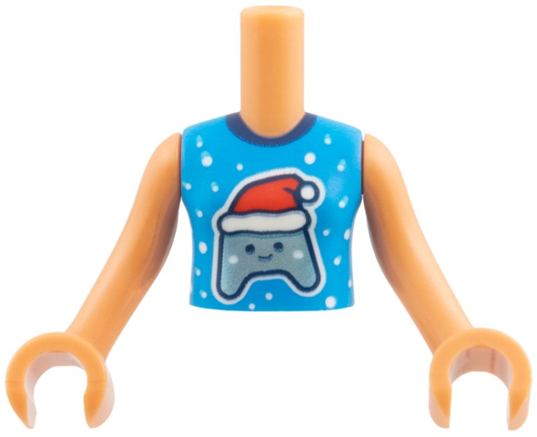 Torso Mini Doll Girl Dark Azure Sleeveless Top with Dark Blue Collar, White Snowflakes, Metallic Light Blue Game Controller with Santa Hat Pattern, Nougat Arms with Hands: {нуга}