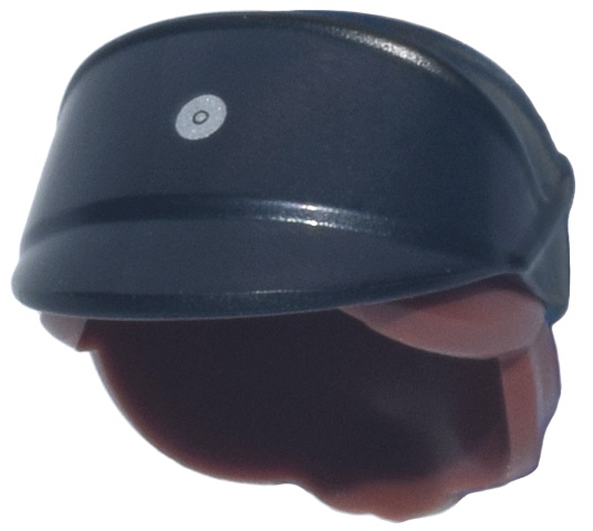 Minifigure, Hair Combo, Hat with Hair, SW Imperial Officer Cap with Molded Reddish Brown Hair in Bun and Printed Silver Code Disk Pattern: {черен}