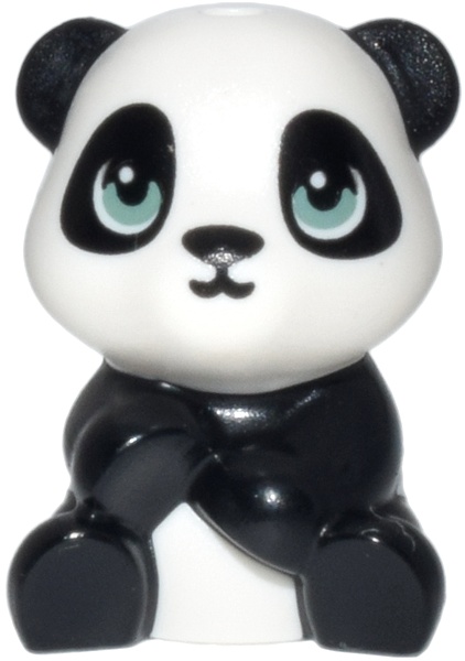 Panda, Mini Doll Style, Baby Cub, Sitting with Molded White Head and Body and Printed Black Nose and Eye Patches and Sand Green Eyes Pattern (Friends Qui Qui): {черен}