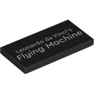 Tile 2 x 4 with White 'Leonardo da Vinci's Flying Machine' Pattern: {черен}