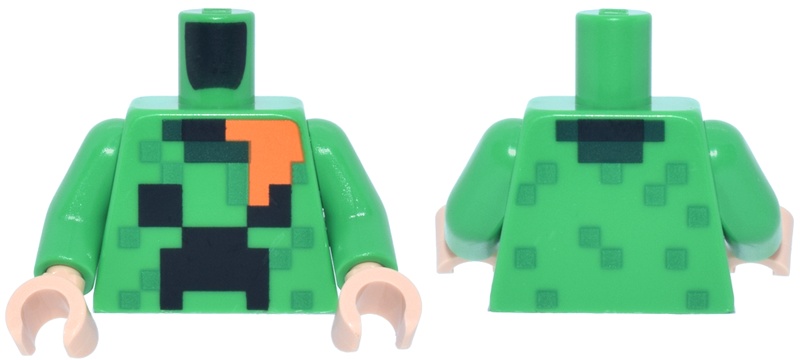 Torso Pixelated Holiday Sweater with Black Creeper Face, Green Dots, Dark Green Collar, Orange Hair Pattern / Bright Green Arms / Light Nougat Hands: {ярко зелен}