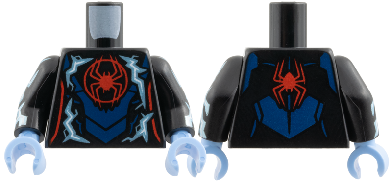 Torso Red Spider in Circle, Metallic Light Blue and White Electricity, Dark Blue Armor Panels Pattern / Black Arms with Metallic Light Blue and White Electricity Pattern / Bright Light Blue Hands: {черен}
