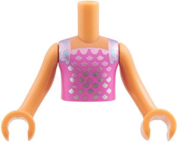 Torso Mini Doll Boy Dark Pink Tank Top with Metallic Pink and Blue Scales Pattern, Nougat Arms with Hands: {нуга}