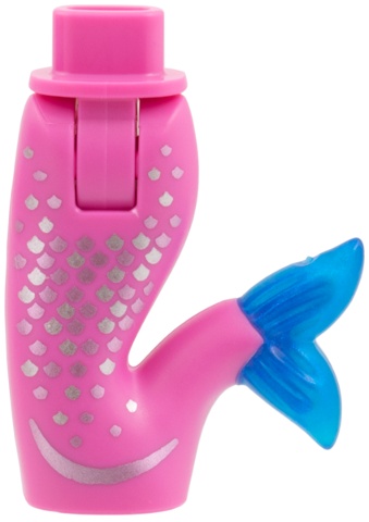 Mini Doll Hips and Mermaid / Merman Tail Assembly with Molded Satin Trans-Dark Blue Caudal Fin and Printed Silver and Metallic Pink Scales Pattern: {ярко пурпурен}