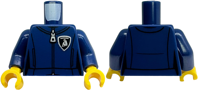 Torso Female Racing Suit Silver Zipper and Lamborghini Logo, Black Trim Pattern / Dark Blue Arms / Yellow Hands: {земно син}