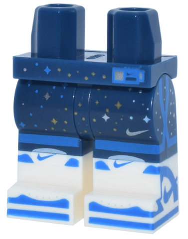 Hips and Legs with Molded White Lower Legs / Boots and Printed Shorts with Dark Azure Trim, Silver and Gold Sparkles and Nike Swoosh Logo, Basketball Shoes with Blue Panels Pattern: {земно син}