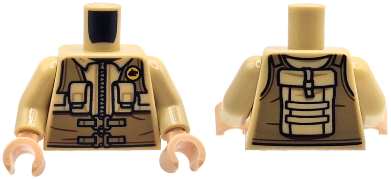 Torso Jacket with Zipper, Dark Tan Utility Harness with Yellow Badge, Pockets, Pouches and Backpack Pattern / Tan Arms / Light Nougat Hands: {тухлено жълт}