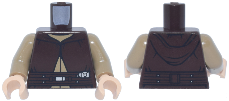 Torso SW Jedi Robe with Long Hood, Belt with Silver Buckles and Dark Tan Undershirt Pattern / Dark Tan Arms / Light Nougat Hands: {тъмно кафяв}