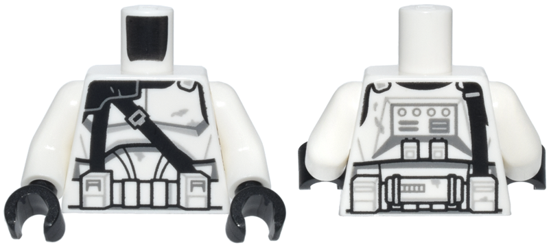 Torso SW Armor Clone Trooper, Black Pauldron with Diagonal Straps and Detailed Belt Pattern / White Arms / Black Hands: {бял}