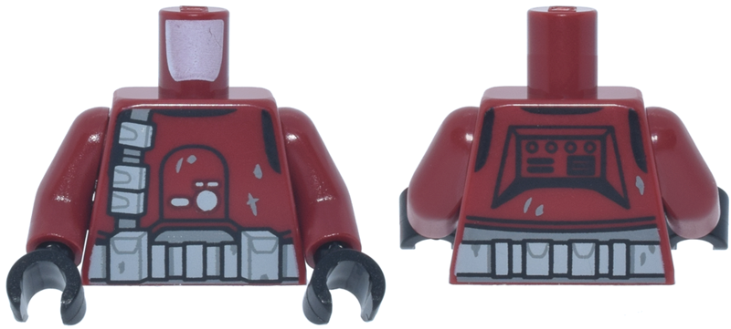 Torso SW Galactic Marine Clone Trooper Armor, Light Bluish Gray and Black Markings, Belt and Strap with Pouches Pattern / Dark Red Arms / Black Hands: {нов тъмно червен}