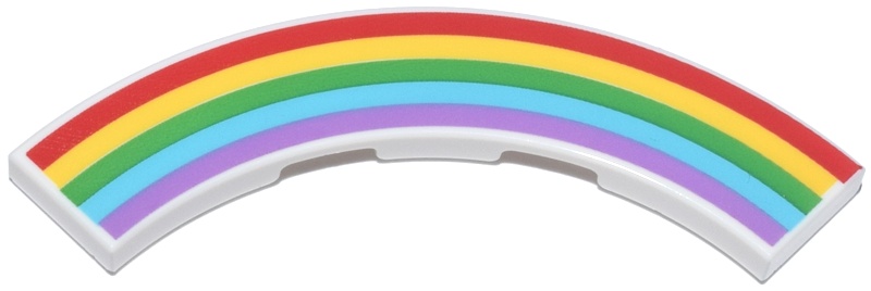 Tile, Round Corner 4 x 4 Macaroni with Red, Yellow, Green, Medium Azure and Medium Lavender Rainbow Pattern: {бял}