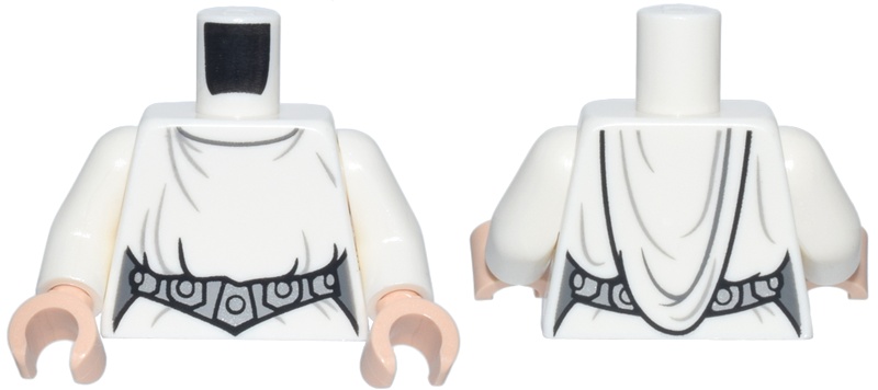 Torso SW Loose Dress and Hood, Detailed Belt with 5 Silver Emblems Pattern (Leia) / White Arms / Light Nougat Hands: {бял}