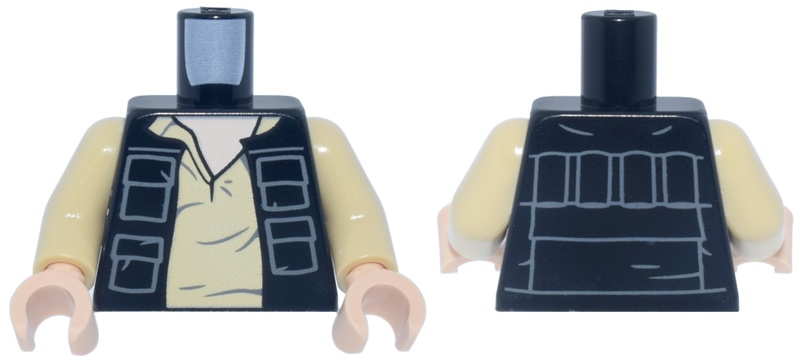 Torso SW Vest Open with Pockets over Tan Shirt with Open Collar and Dark Bluish Gray Folds Pattern / Tan Arms / Light Nougat Hands: {черен}