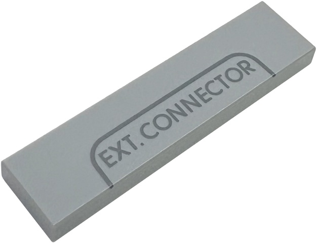 Tile 1 x 4 with Dark Bluish Gray 'EXT. CONNECTOR' and Outline Pattern: {умерено каменно сив}