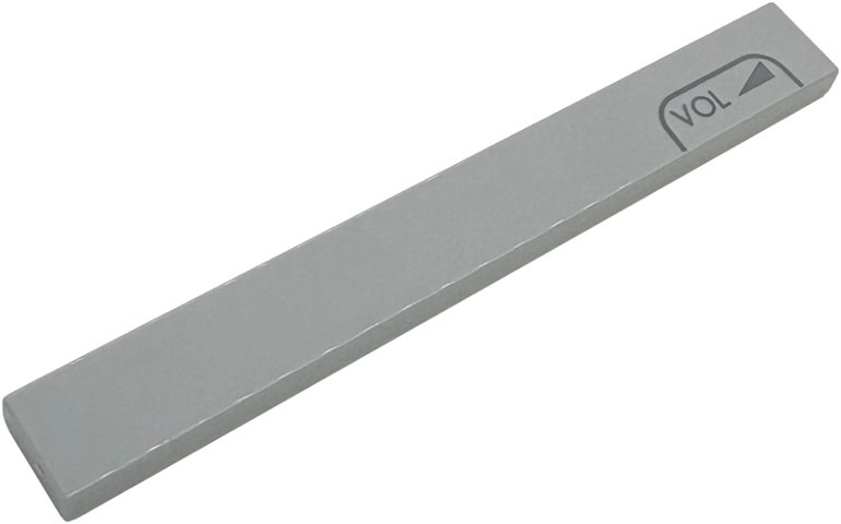 Tile 1 x 8 with Dark Bluish Gray Triangle, 'VOL' and Outline Pattern: {умерено каменно сив}