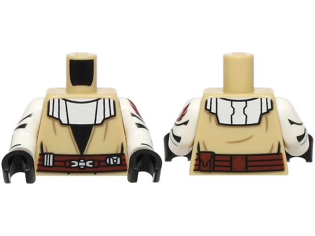 Torso SW Robe, White Collar, Reddish Brown Belt with Pouch and Silver Buckle Pattern / White Arms with Jedi Crest and Compad Pattern / Black Hands: {тухлено жълт}