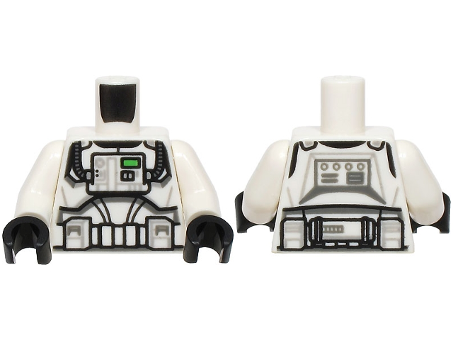 Torso SW Armor Clone Pilot with Belt with Boxes, Life Support System with Dark Bluish Gray Tubes and Bright Green Display Pattern / White Arms / Black Hands: {бял}