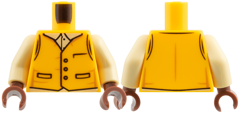 Torso Vest with Black Outline Buttons and Pockets, Tan Shirt Collar Pattern / Tan Arms / Reddish Brown Hands: {огнено жълто-оранжев}