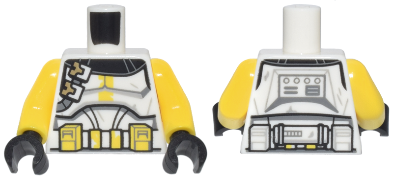 Torso SW Armor Clone Trooper, Dark Tan Buckles, Yellow Markings and Pouches and Detailed Belt Pattern / Yellow Arms / Black Hands: {бял}