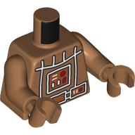 Torso Armor Gingerbread with Dark Orange Dots, White Icing, Black Outline, Reddish Brown Belt and Control Panel with Red Buttons and Lights Pattern / Medium Nougat Arms / Medium Nougat Hands: {умерен нуга}