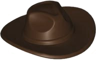 Minifigure, Headgear Hat, Very Wide Brim, Outback Style (Fedora): {тъмно кафяв}