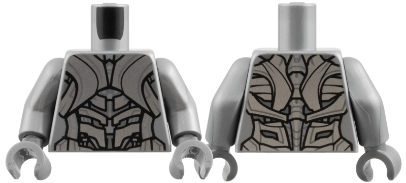 Torso Silver Armor Skeleton, Dark Bluish Gray Trim Pattern / Flat Silver Arms / Flat Silver Hands: {сребърно метален}