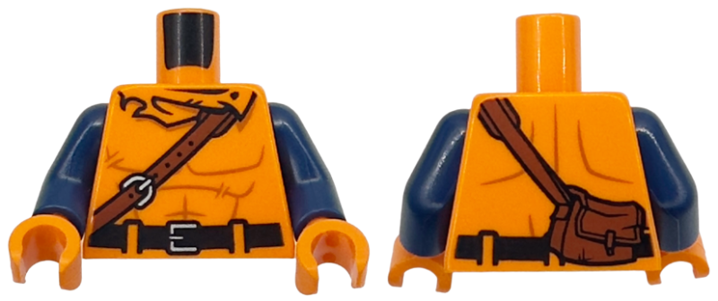 Torso with Muscles Outline, Black Belt, Reddish Brown Shoulder Bag, Silver Buckles Pattern / Dark Blue Arms / Orange Hands: {ярко оранжев}