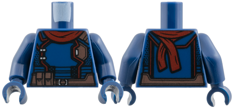 Torso Jumpsuit, Dark Red Scarf and Piping, Dark Brown Panels and Utility Belt with Pouches Pattern / Dark Blue Arms / Dark Blue Hands: {земно син}