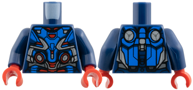 Torso Blue Armor Panels, Red Highlights and Arc Reactor, Silver Trim Pattern / Dark Blue Arms / Red Hands: {земно син}