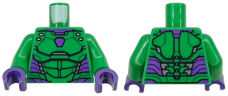 Torso Dark Purple and Silver Armor, Black Outlines and Lime Marks Pattern / Green Arms / Dark Purple Hands: {тъмно зелен}