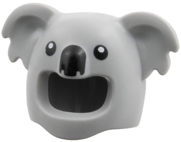 Minifigure, Headgear Head Cover, Costume Koala with Black Eyes and Nose Pattern: {умерено каменно сив}