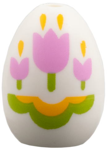 Egg with Small Pin Hole with Bright Pink Tulips, Lime Stems, Bright Light Orange Trim Easter Pattern: {бял}
