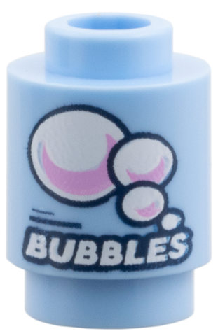 Brick, Round 1 x 1 with White 'BUBBLES' and Bright Pink Reflections Pattern: {светло кралско син}