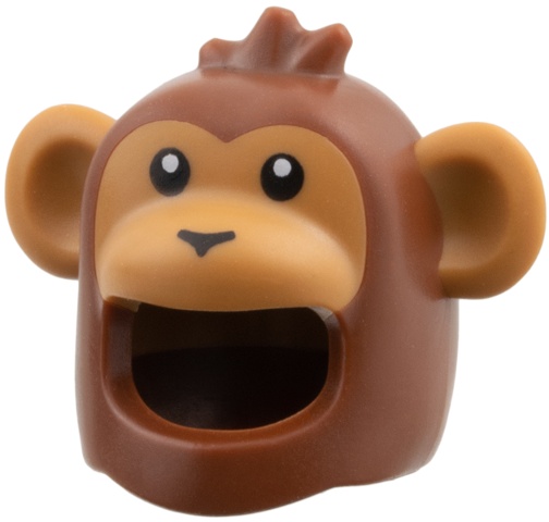 Minifigure, Headgear Head Cover, Costume Monkey with Molded Medium Nougat Face and Ears, Printed Black Eyes and Nose Pattern: {червеникаво-кафяв}