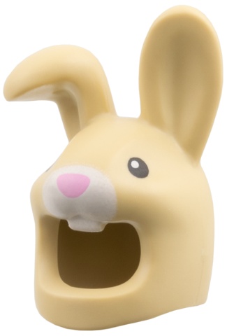 Minifigure, Headgear Head Cover, Costume Rabbit with Bent Ear Right, Black Eyes, Bright Pink Nose, White Muzzle and Teeth Pattern: {тухлено жълт}